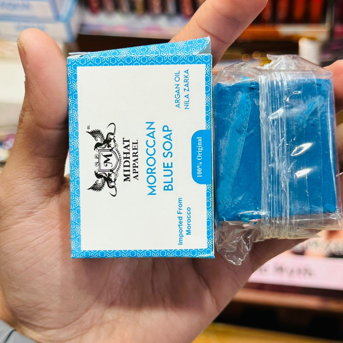 Midhat Apparel Premium Moroccan Blue Soap for Gentle Cleansing & Skin Refreshment
