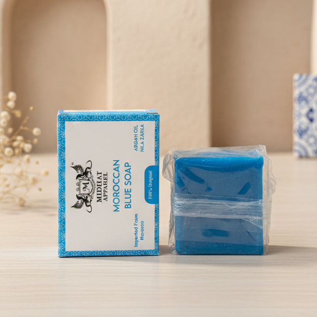 Midhat Apparel Premium Moroccan Blue Soap for Gentle Cleansing & Skin Refreshment