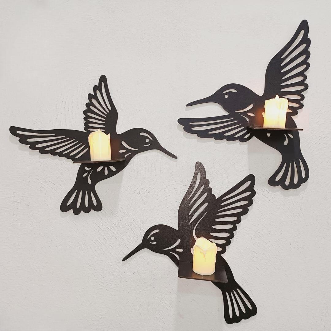 3D Hummingbird Wall Shelves Black Wood Decor