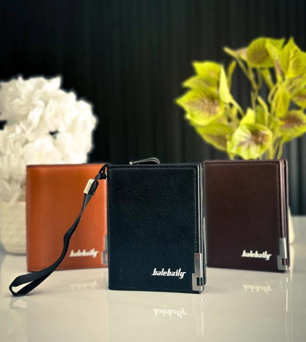 Premium Leather Wallet Black Brown Orange Bi-Fold
